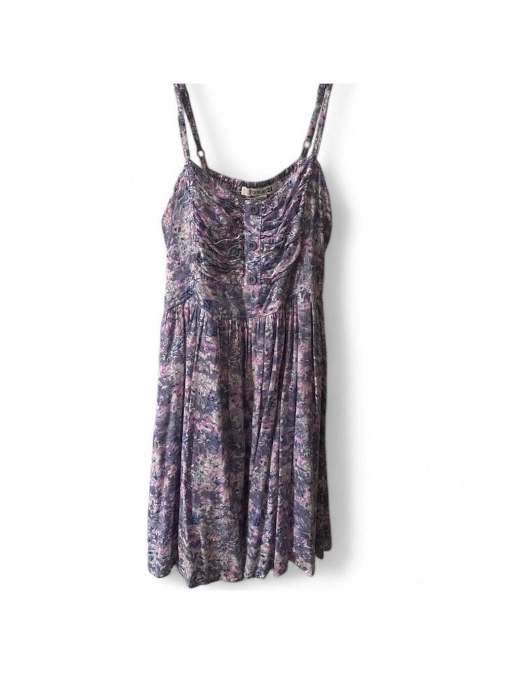 Forever 21 Purple Floral Mini Dress Smocked Back Size Large